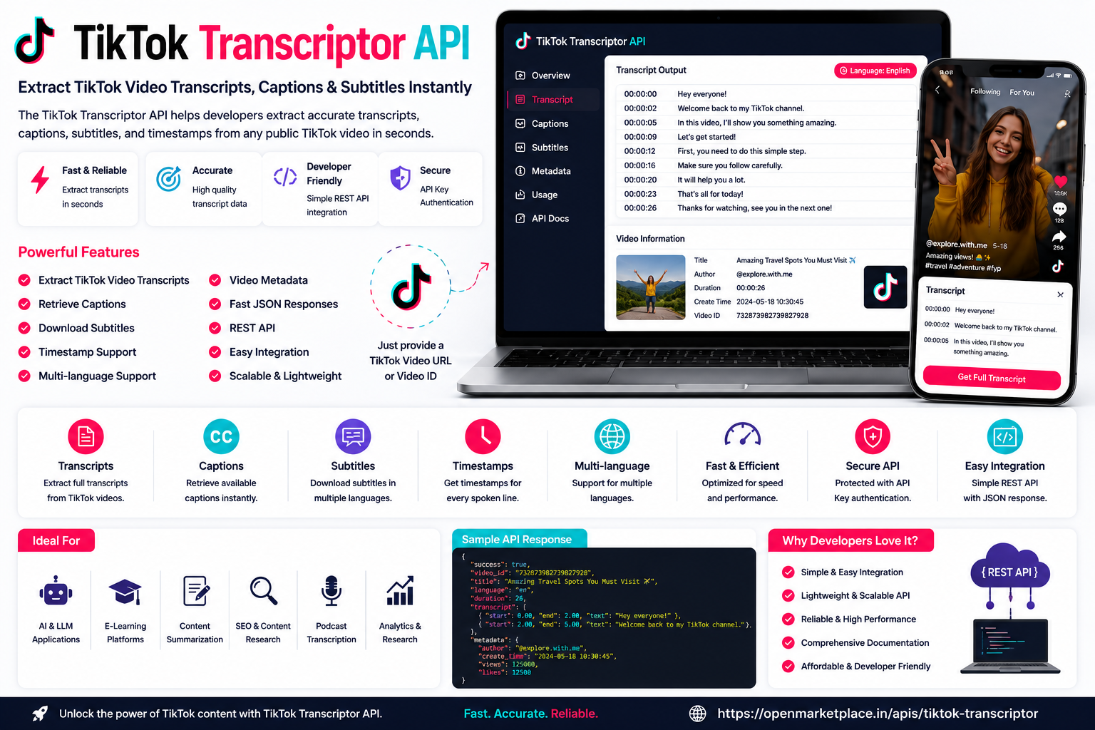 Best TikTok Transcript APIs for Developers in 2026: Extract Video Captions, Subtitles & Spoken Text